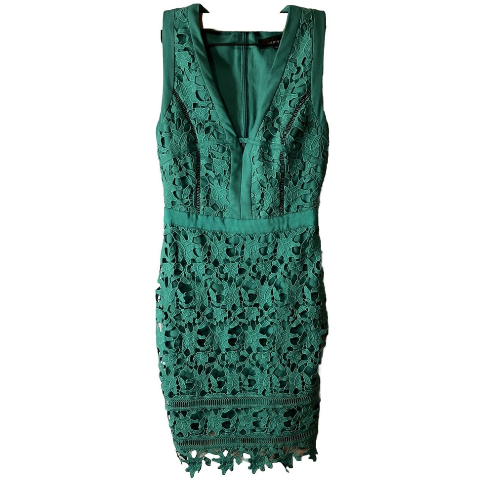 Adelyn Rae Turquoise Crochet Floral Lace Sheath Trimmed Midi Dress SZ XS